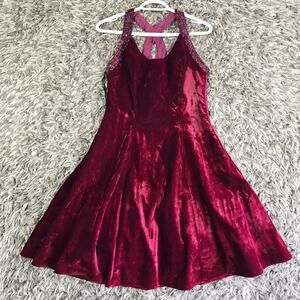 De Laru Dress Womens 8 Red Velvet Sequin Trim Tulle Lined Party Cocktail USA